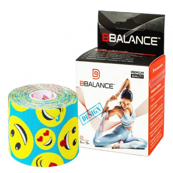Кинезио тейп Bio Balance Tape Premium Quality 5см х 5м смайлик голубой